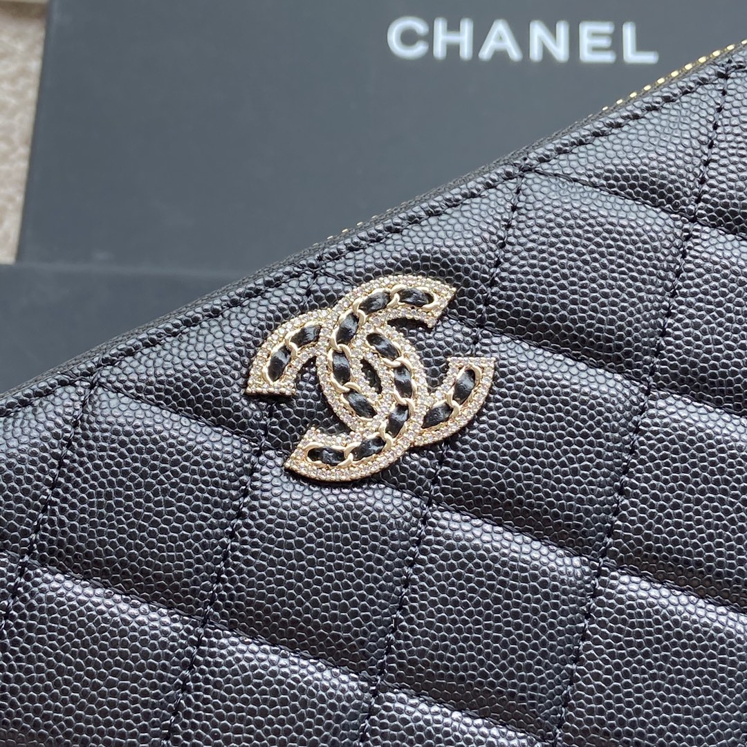 [TOP] CHANEL Wallet Grained Calfskin 19.5×10.5×2cm - Black & GHW