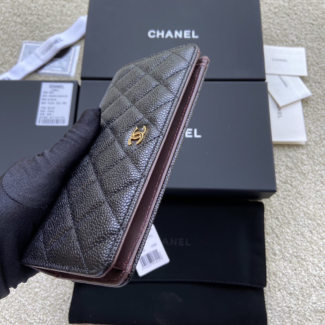 [TOP] CHANEL Wallet Grained Calfskin 18.5×10×2.5cm - Black & GHW/SHW
