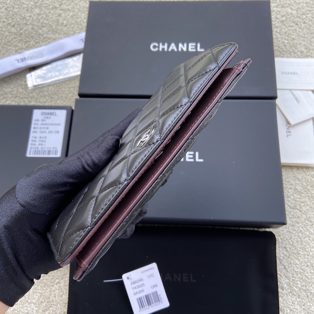[TOP] CHANEL Wallet Lambskin 18.5×10×2.5cm - Black & GHW/SHW