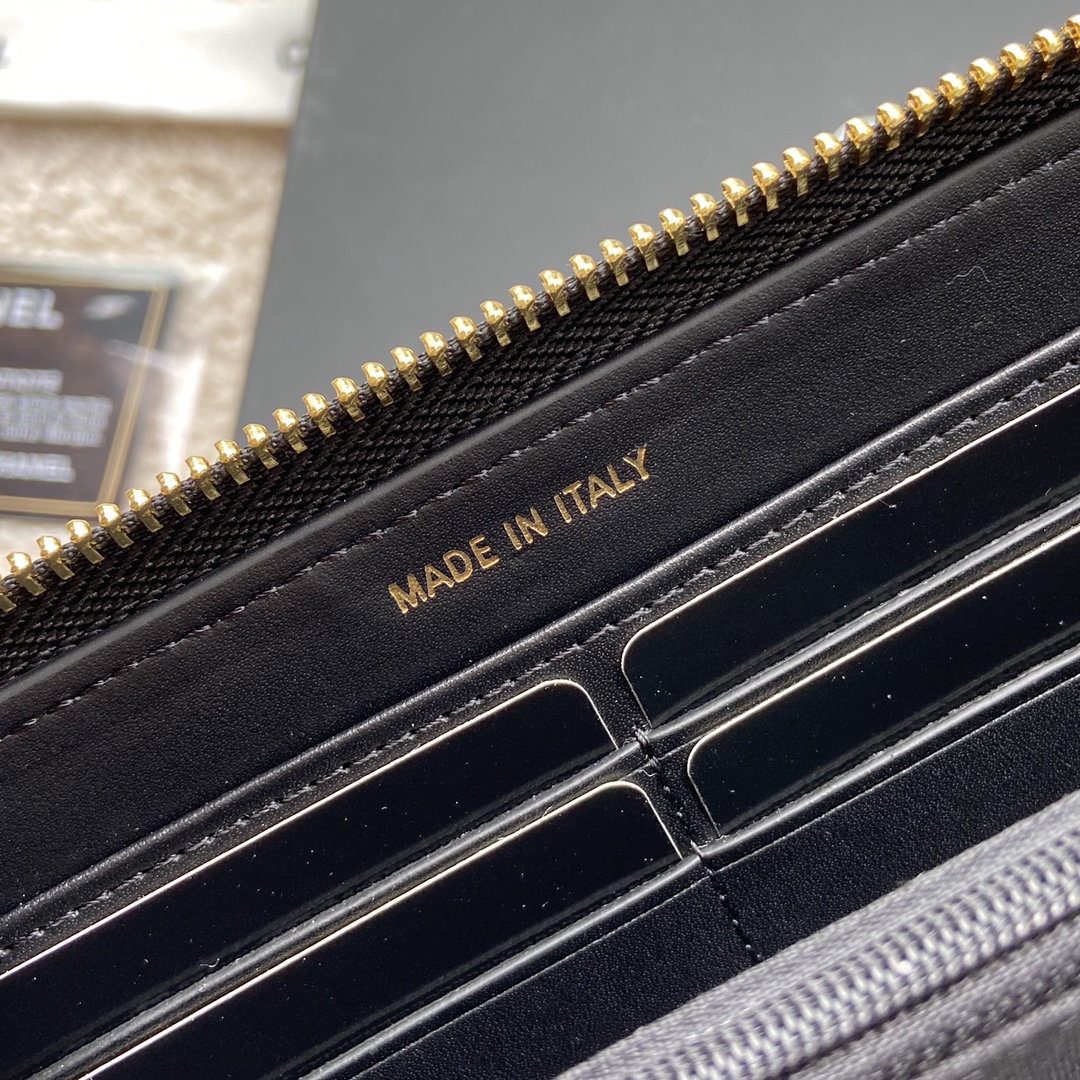 [TOP] CHANEL Wallet Grained Calfskin 19.5×10.5×2cm - Black & GHW