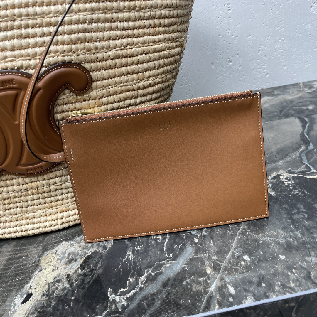 [TOP] CELINE Cow Leather Classic Straw Basket Bag 22*30*14CM - Apricot &Brown