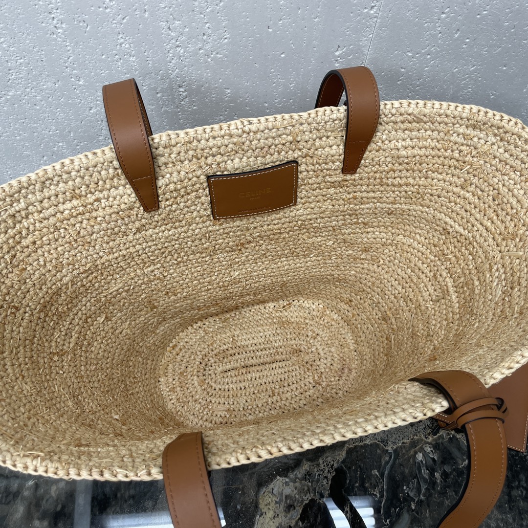 [TOP] CELINE Cow Leather Classic Straw Basket Bag 22*30*14CM - Apricot &Brown