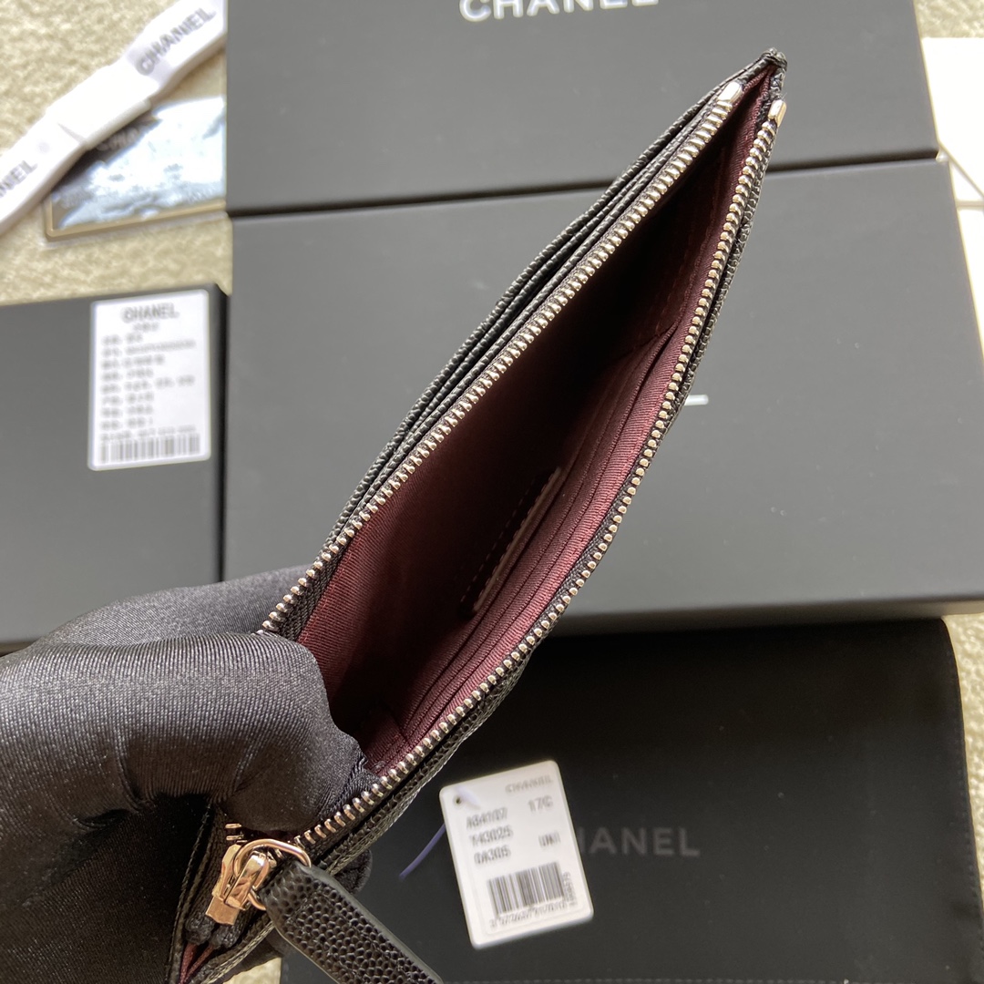 [TOP] CHANEL Wallet Grained Calfskin 19.5×10×2cm - Black & GHW/SHW