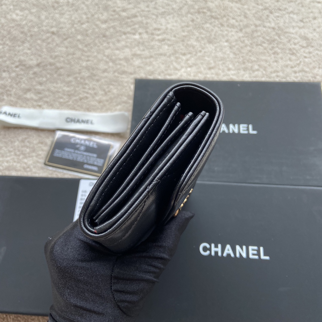 [TOP] CHANEL Wallet Lambskin 19×10.5×3cm - Black & GHW
