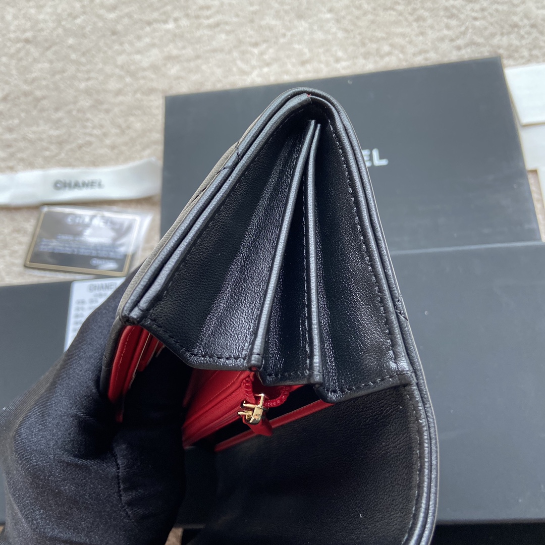 [TOP] CHANEL Wallet Lambskin 19×10.5×3cm - Black & GHW