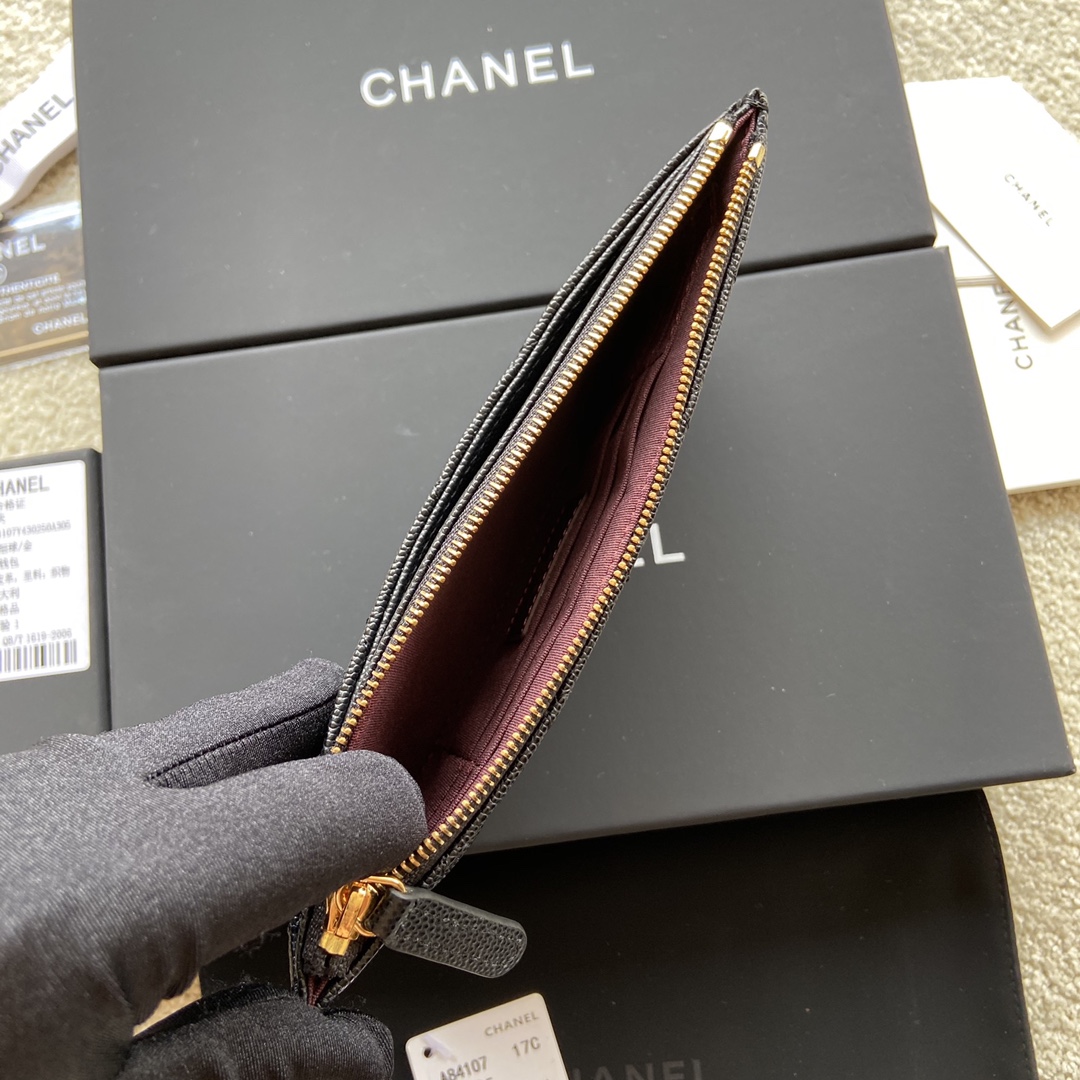 [TOP] CHANEL Wallet Grained Calfskin 19.5×10×2cm - Black & GHW/SHW
