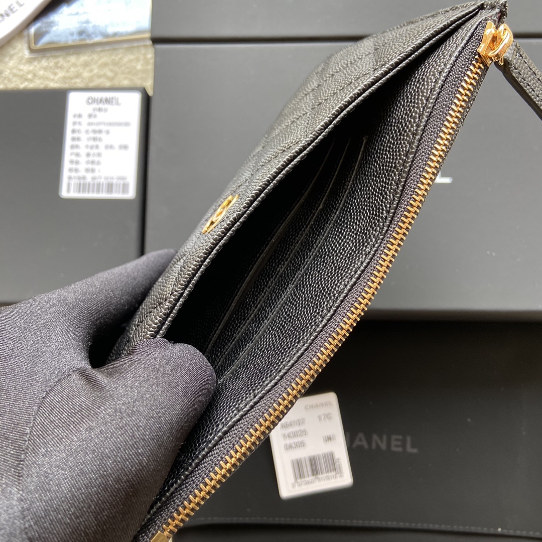 [TOP] CHANEL Wallet Grained Calfskin 19.5×10×2cm - Black & GHW/SHW