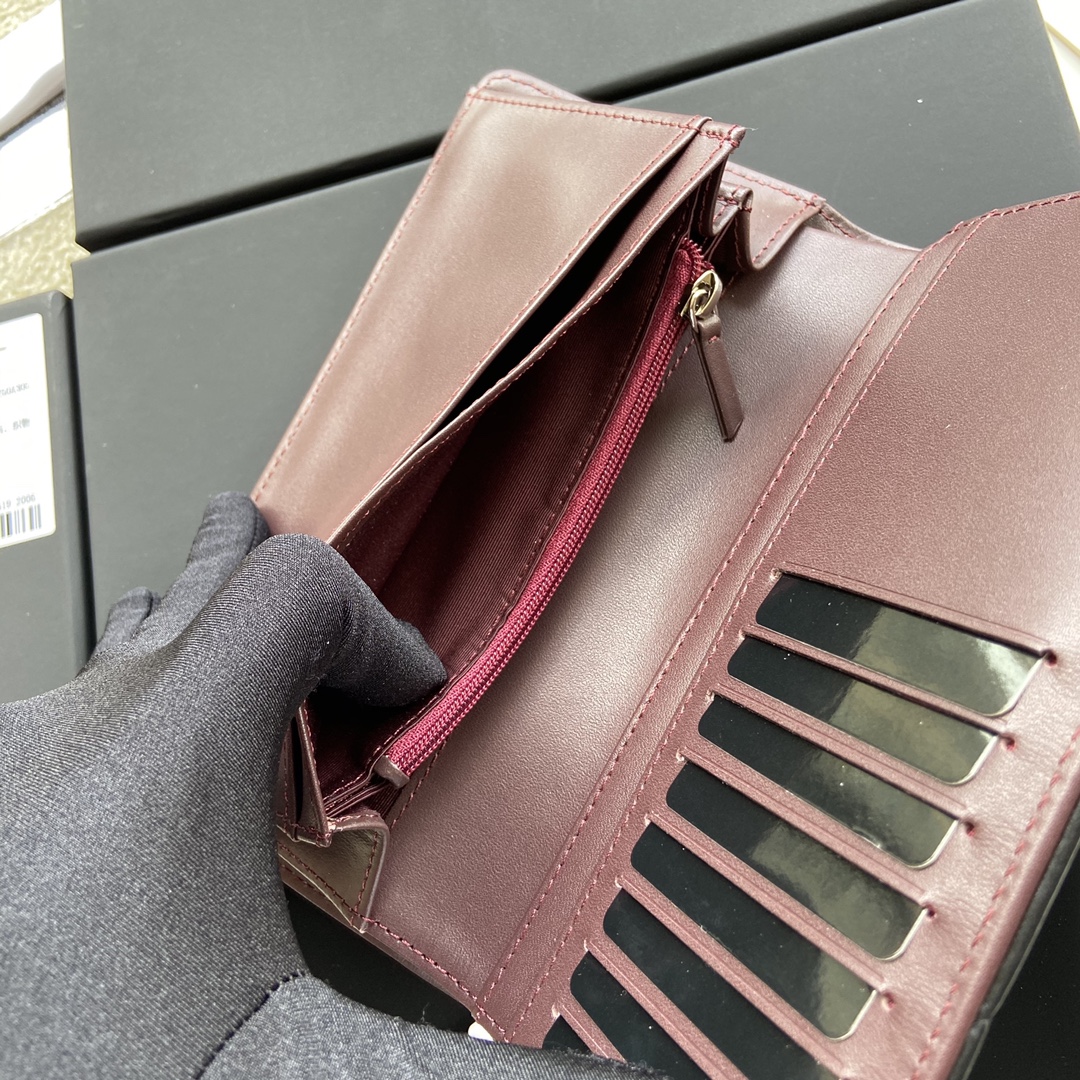 [TOP] CHANEL Wallet Lambskin 18.5×10×2.5cm - Black & GHW/SHW