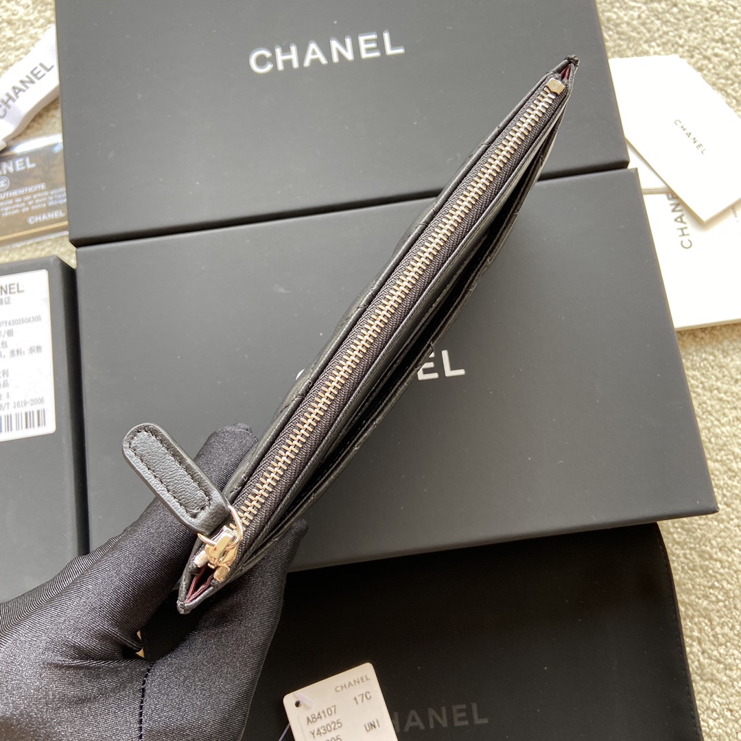 [TOP] CHANEL Wallet Lambskin 19.5×10×2cm - Black & GHW/SHW