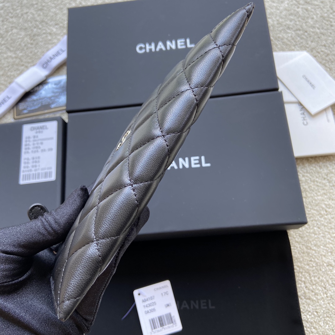 [TOP] CHANEL Wallet Lambskin 19.5×10×2cm - Black & GHW/SHW