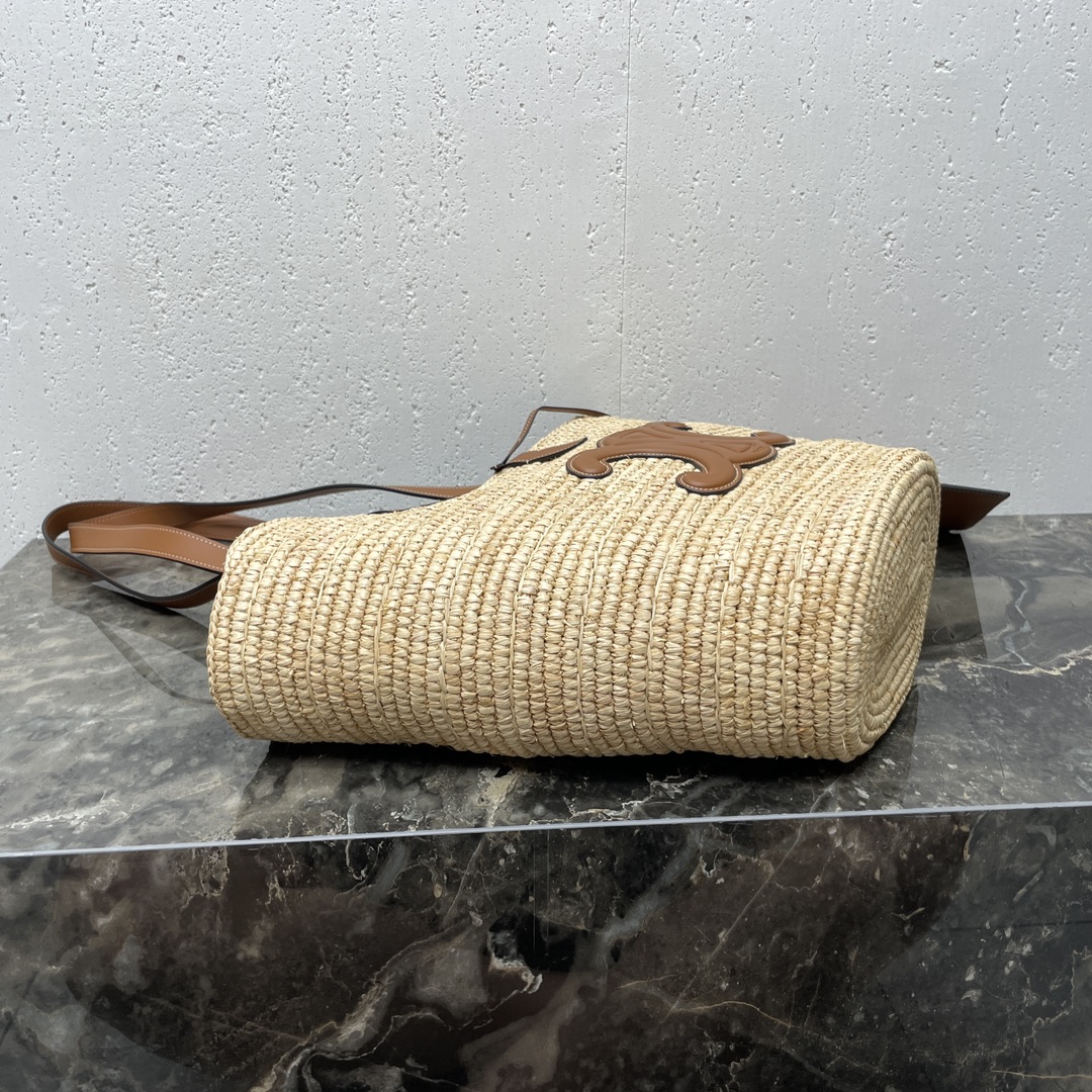 [TOP] CELINE Cow Leather Classic Straw Basket Bag 22*30*14CM - Apricot &Brown