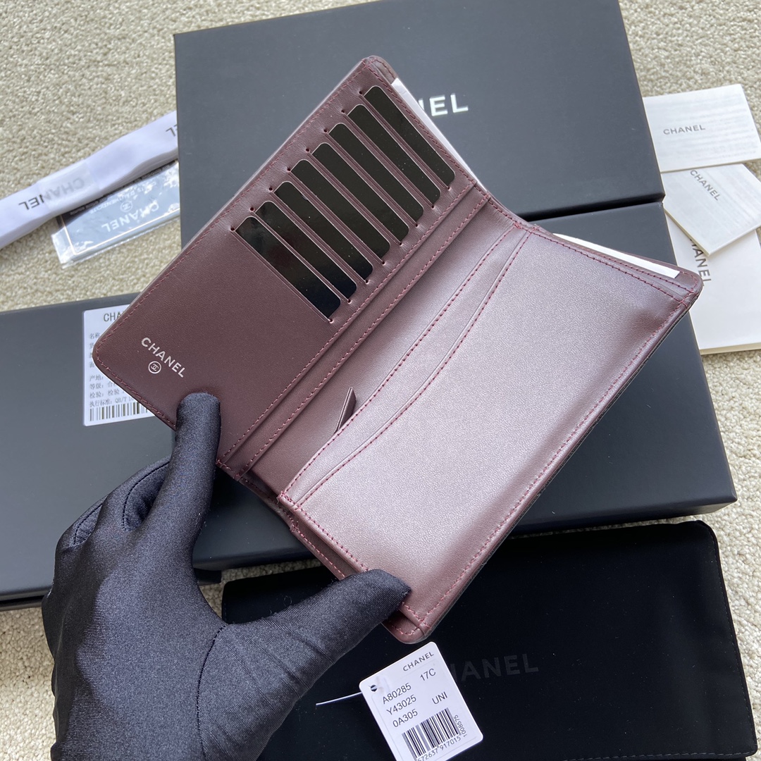 [TOP] CHANEL Wallet Lambskin 18.5×10×2.5cm - Black & GHW/SHW