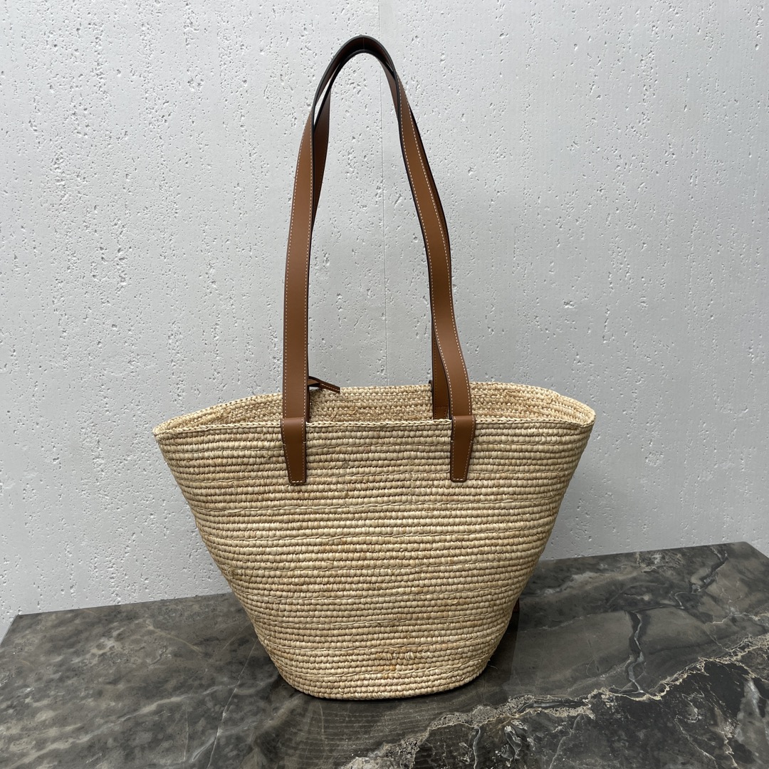 [TOP] CELINE Cow Leather Classic Straw Basket Bag 22*30*14CM - Apricot &Brown