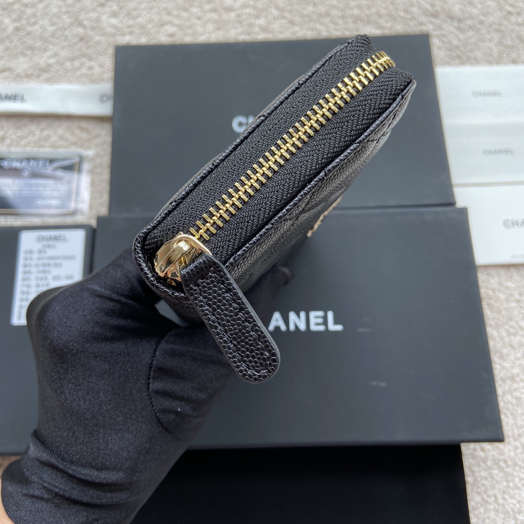 [TOP] CHANEL Wallet Grained Calfskin 19.5×10.5×2cm - Black & GHW