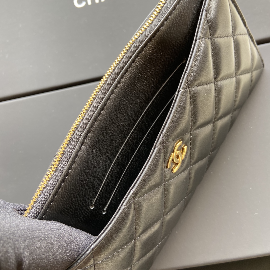 [TOP] CHANEL Wallet Lambskin 19.5×10×2cm - Black & GHW/SHW