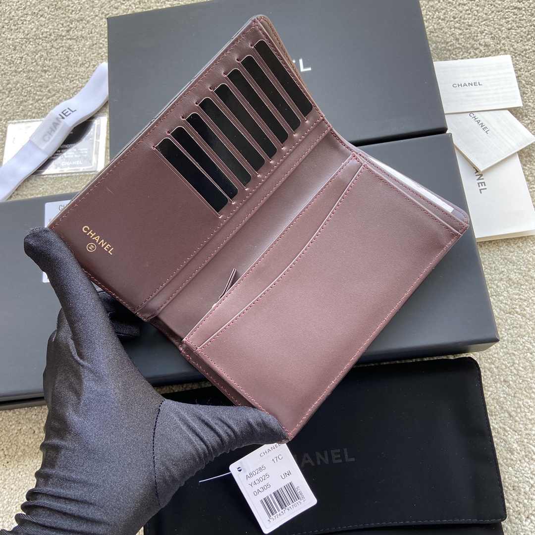 [TOP] CHANEL Wallet Lambskin 18.5×10×2.5cm - Black & GHW/SHW