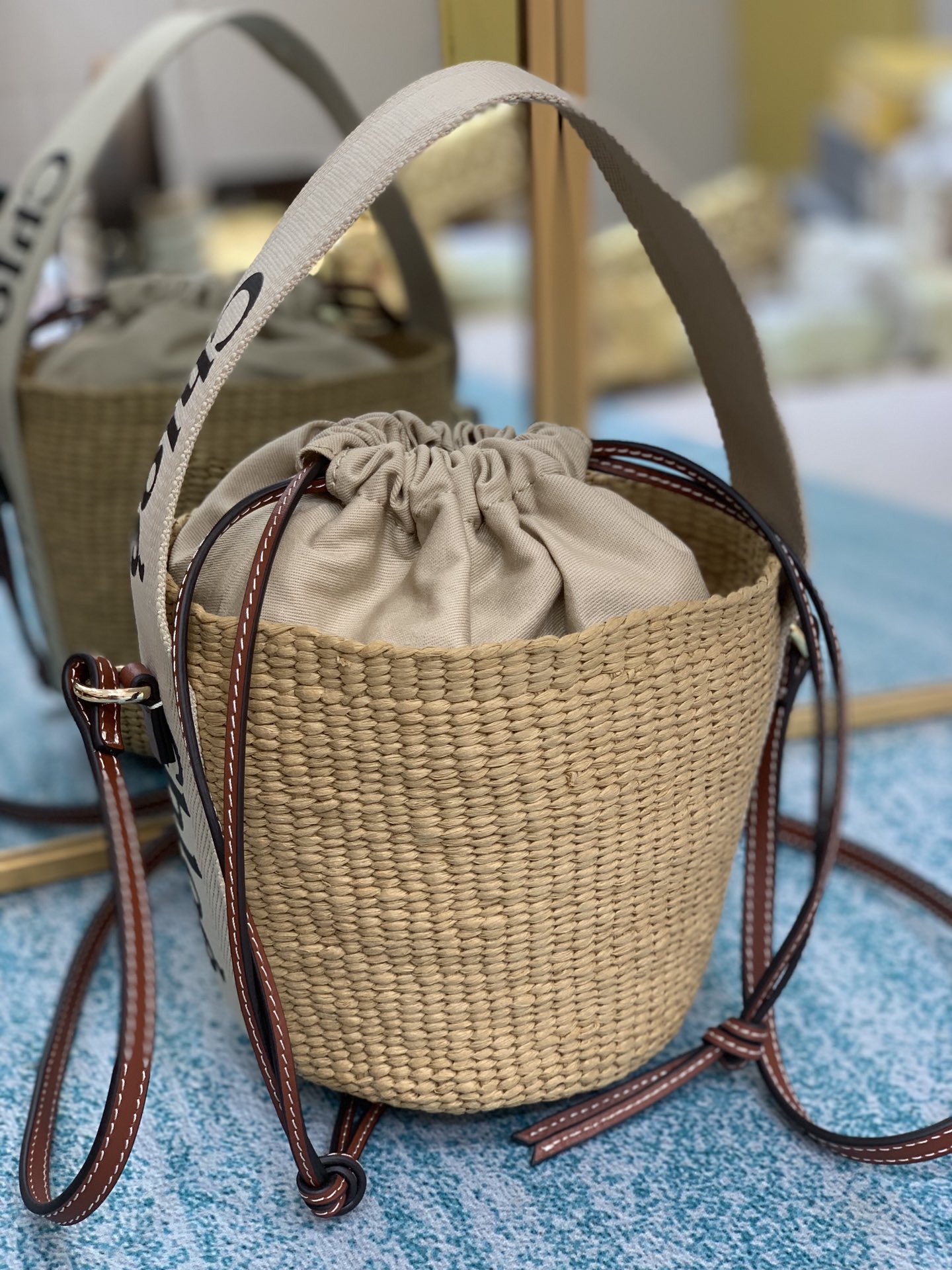 [TOP] Chloe Woody Woven Bucket Bag 17*16*16cm - Beige