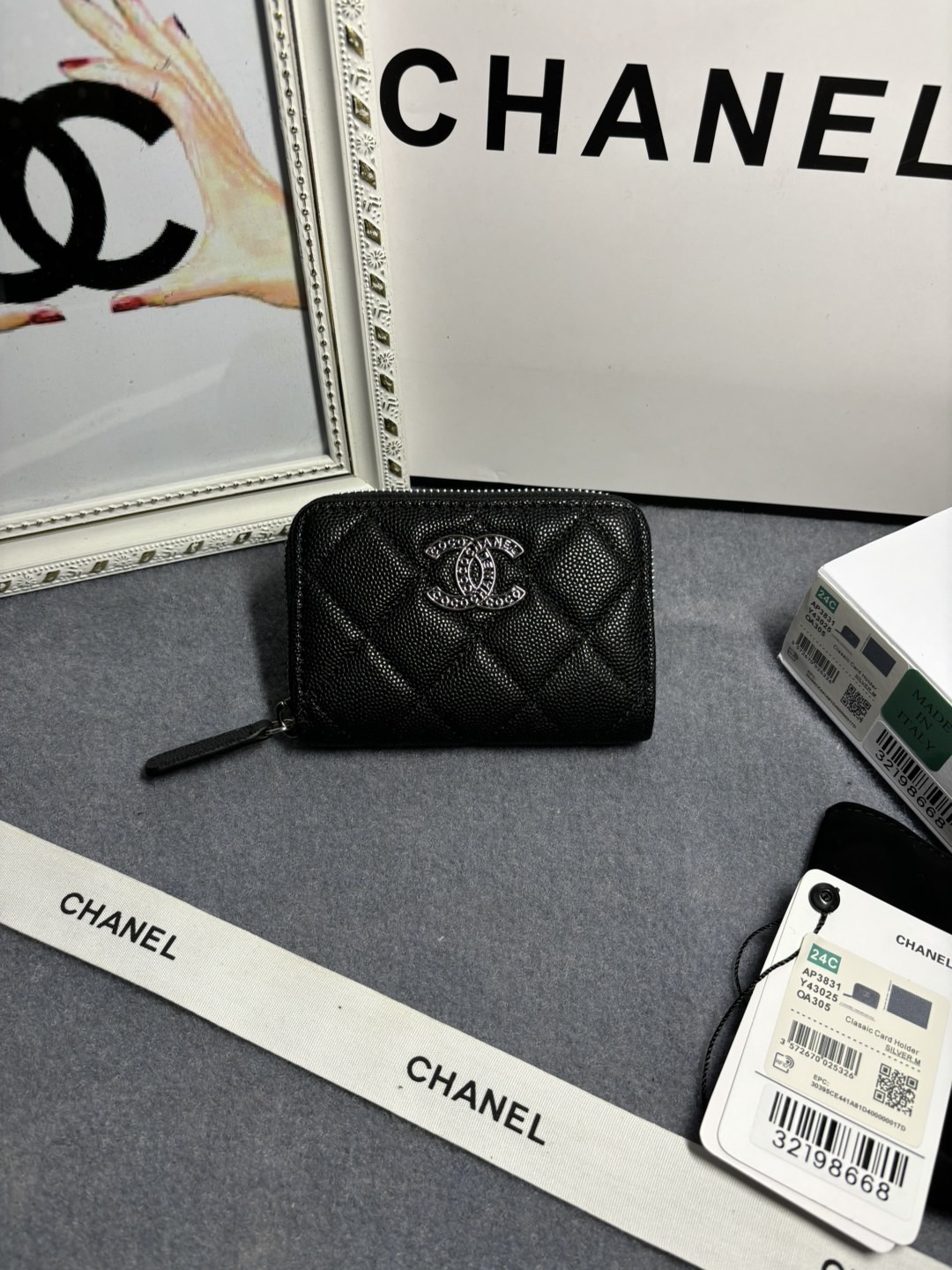 [TOP] CHANEL Hollow Letter CC Card Holder Wallet 11x7.5x2cm - Black