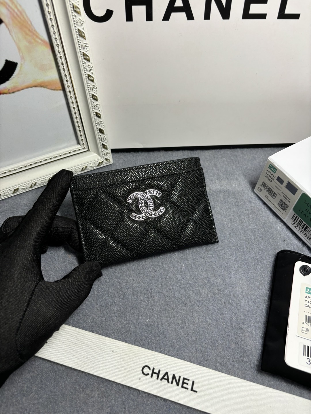 [TOP] CHANEL Hollow Letter CC Card Holder Wallet 11x8x2cm - Black