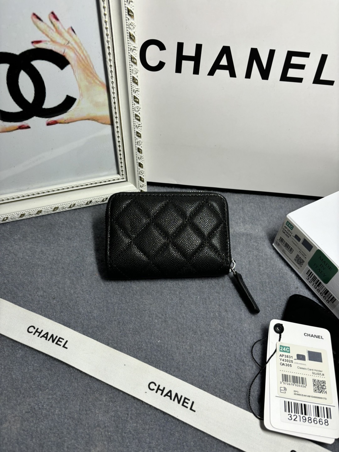[TOP] CHANEL Hollow Letter CC Card Holder Wallet 11x7.5x2cm - Black