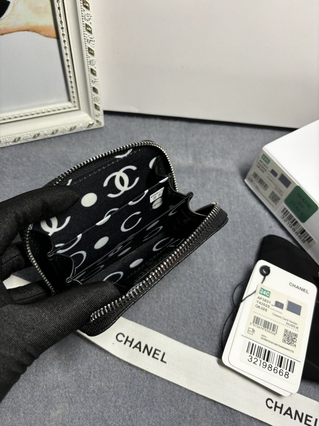 [TOP] CHANEL Hollow Letter CC Card Holder Wallet 11x7.5x2cm - Black