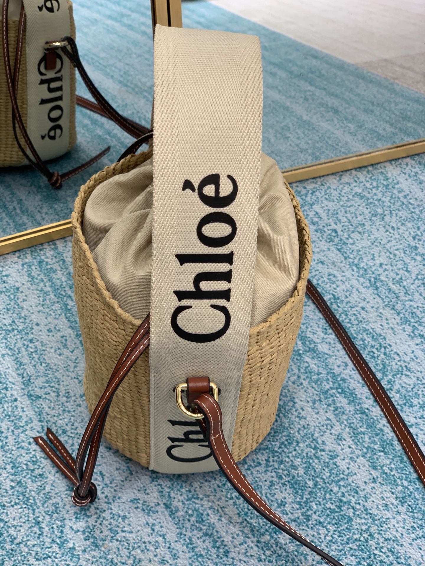 [TOP] Chloe Woody Woven Bucket Bag 17*16*16cm - Beige