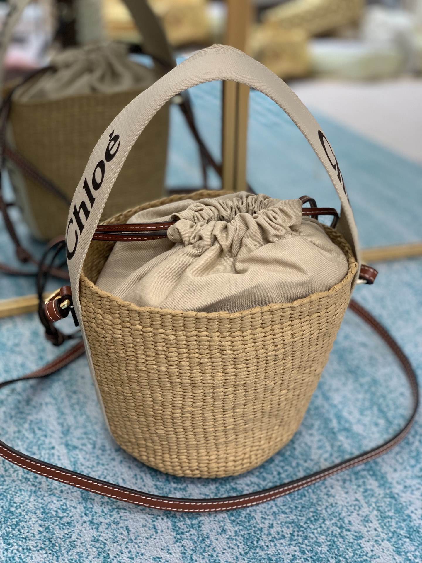 [TOP] Chloe Woody Woven Bucket Bag 17*16*16cm - Beige