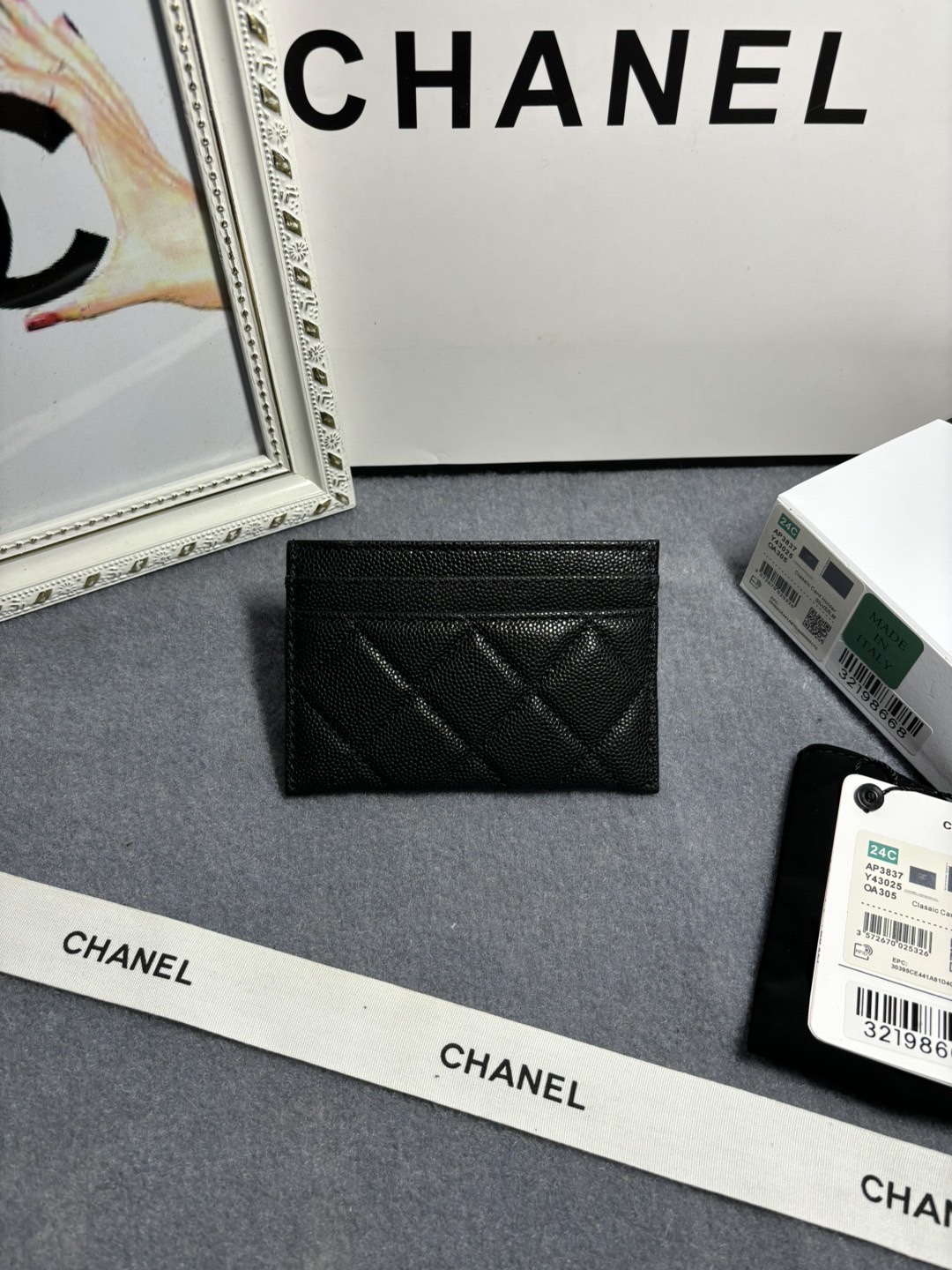 [TOP] CHANEL Hollow Letter CC Card Holder Wallet 11x8x2cm - Black