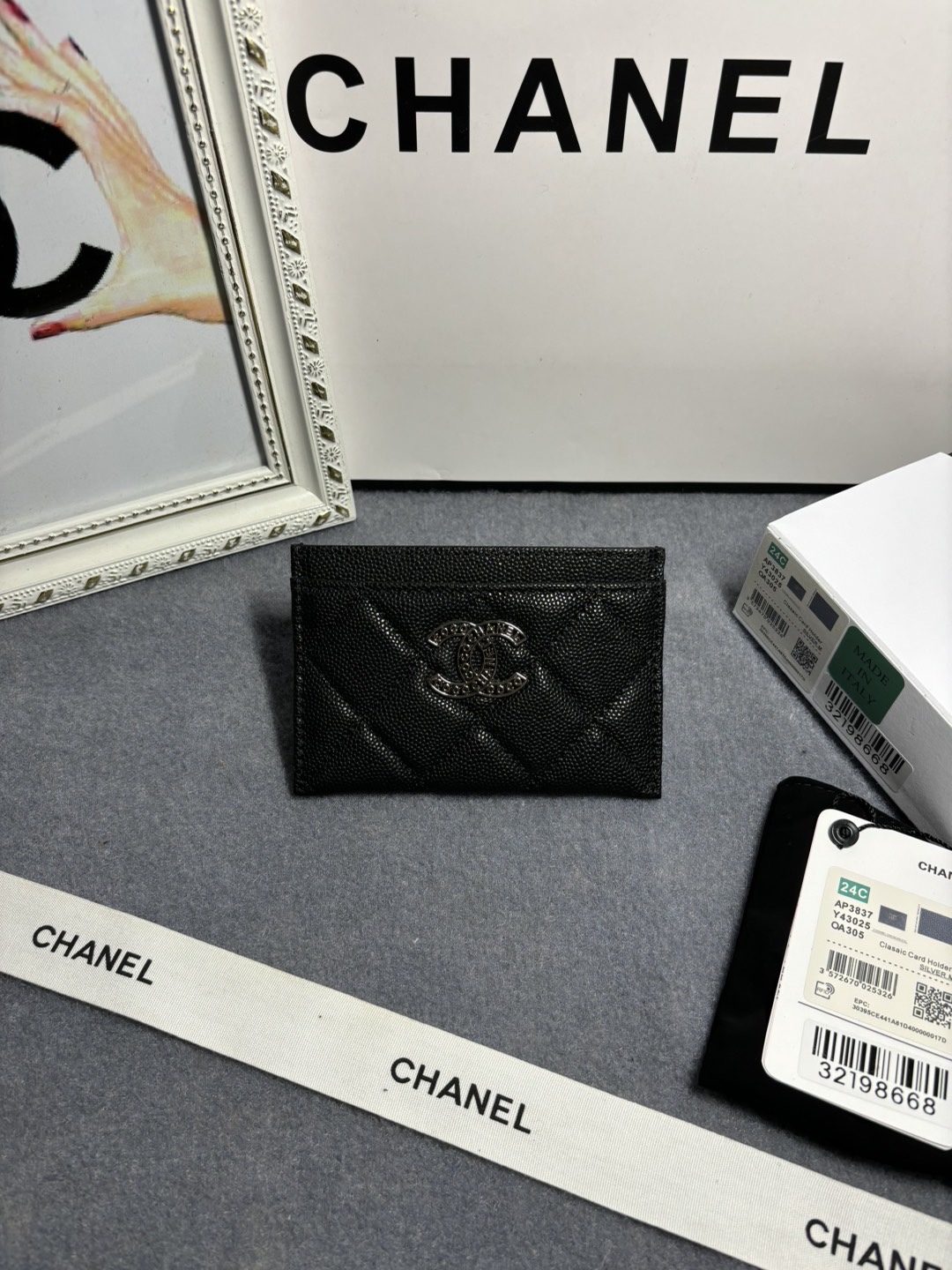 [TOP] CHANEL Hollow Letter CC Card Holder Wallet 11x8x2cm - Black