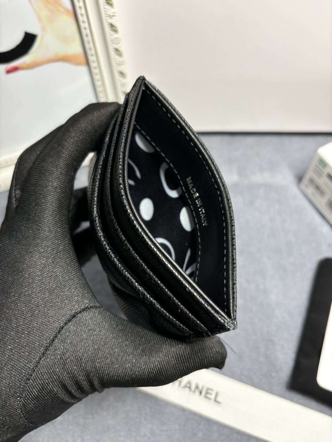 [TOP] CHANEL Hollow Letter CC Card Holder Wallet 11x8x2cm - Black