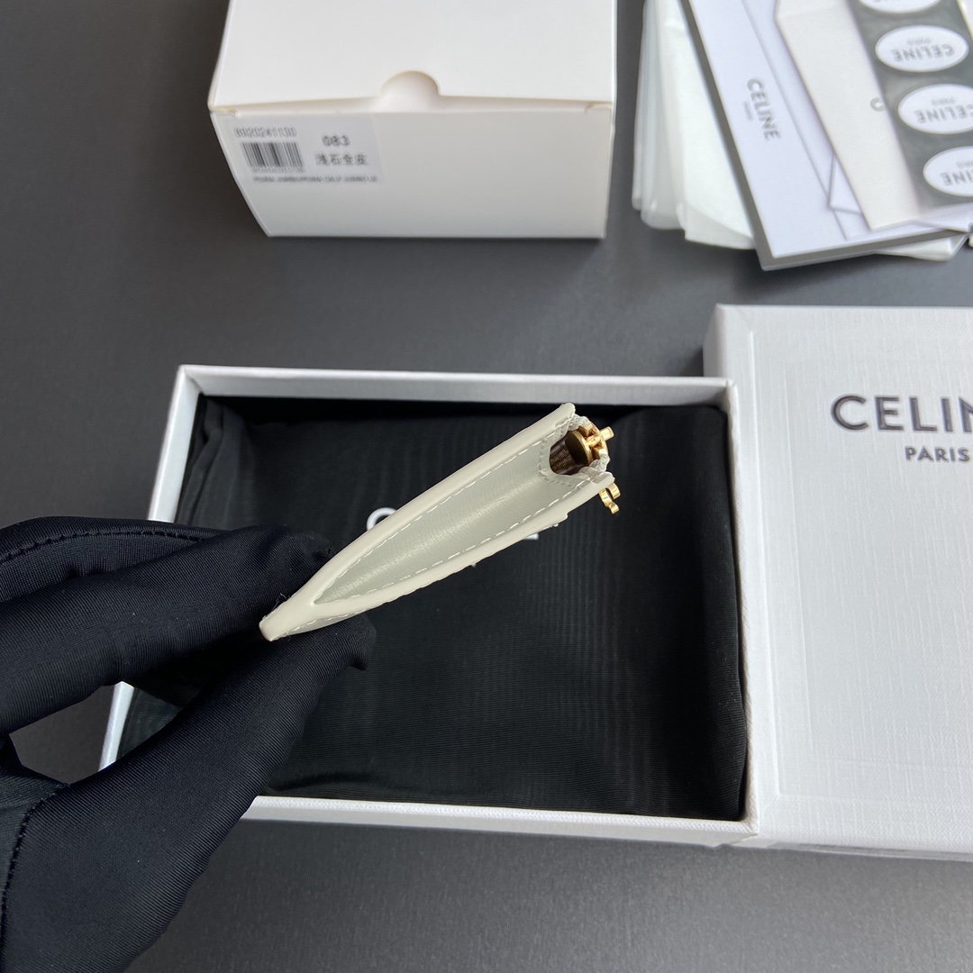 [TOP] CELINE Triomphe Calf Leather Zippered Card Holder 11x7.5cm - Gray & GHW