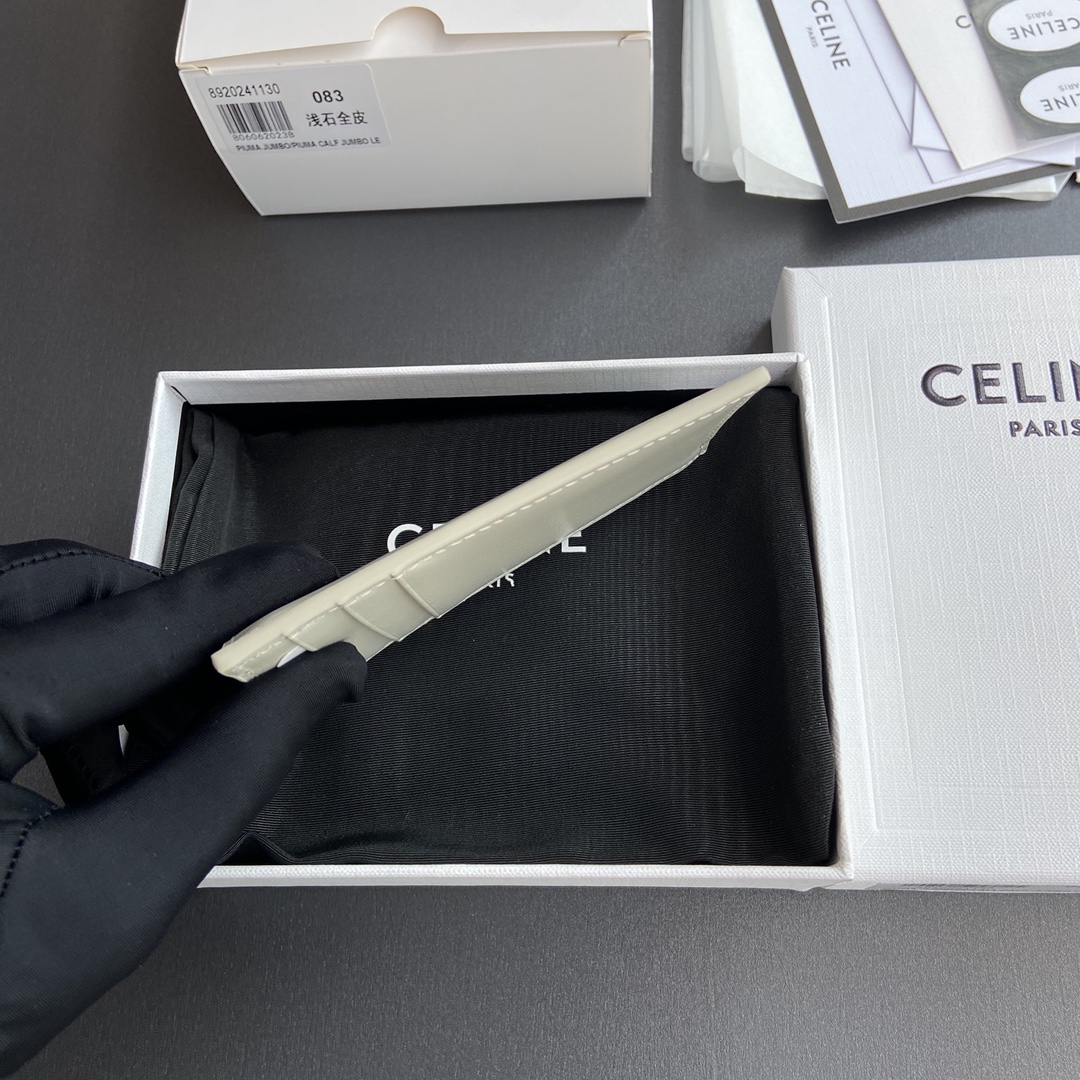 [TOP] CELINE Triomphe Calf Leather Zippered Card Holder 11x7.5cm - Gray & GHW