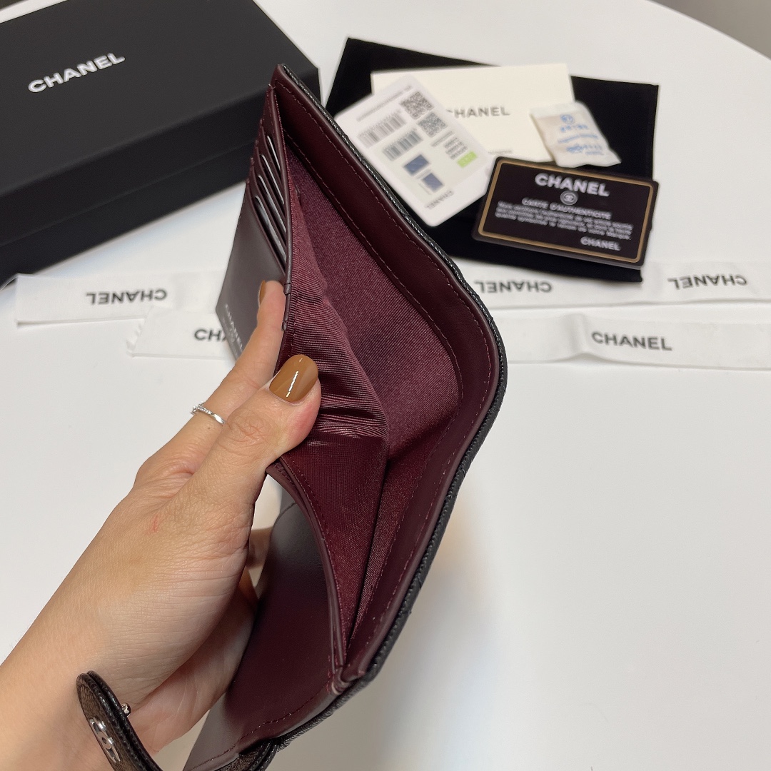 [TOP] CHANEL Card Case 15*3*10cm - GHW&SHW - Black