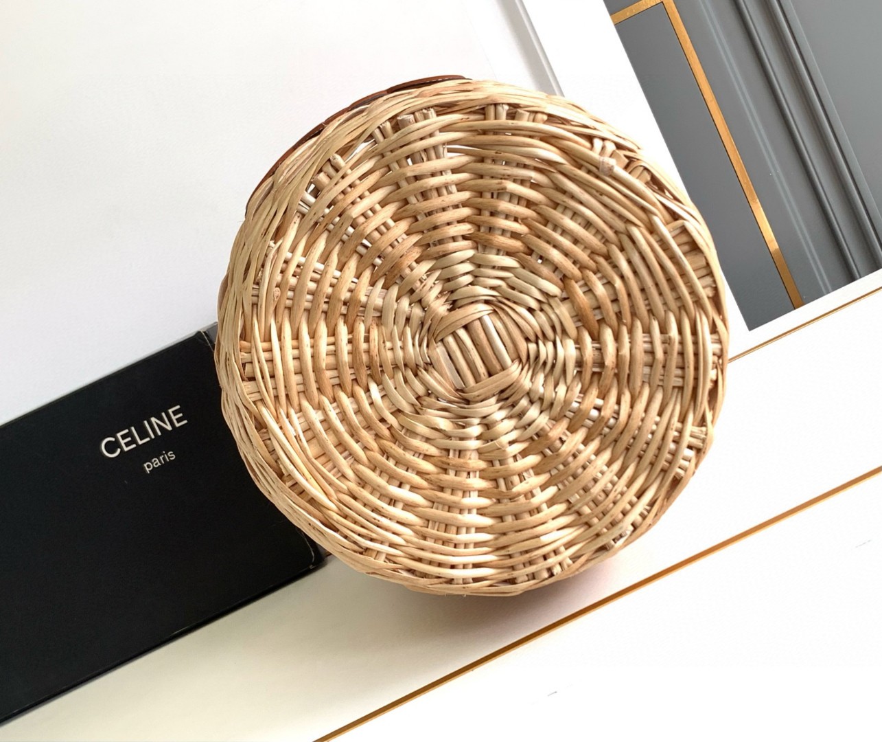 [TOP] CELINE Rattan Woven Basket bag Cow Leather 22*29*21CM - Apricot &Brown