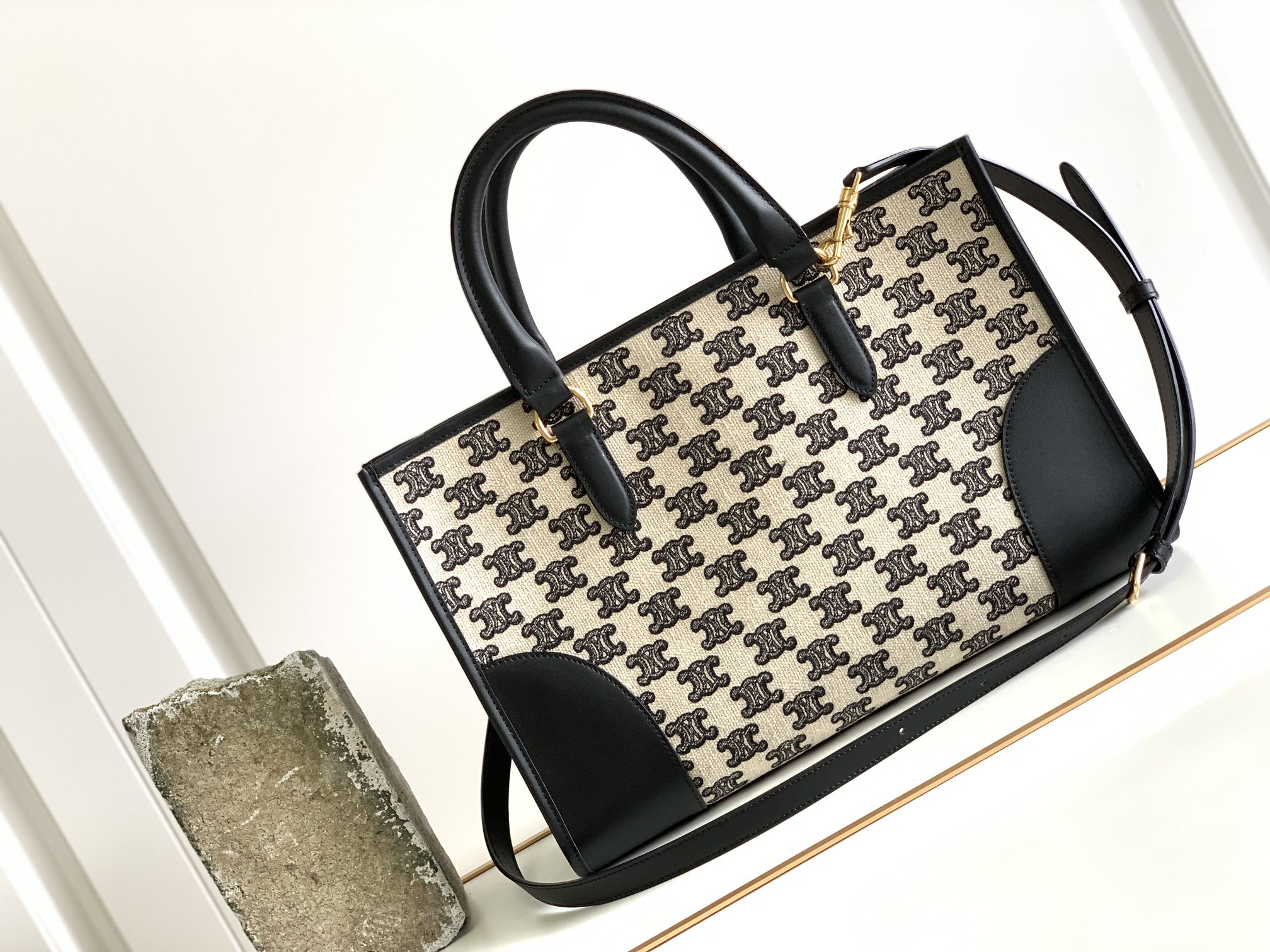 [TOP] CELINE Cabas bag Printed Cow Leather Horizontal Mini Handbag 35*22*7cm - Black