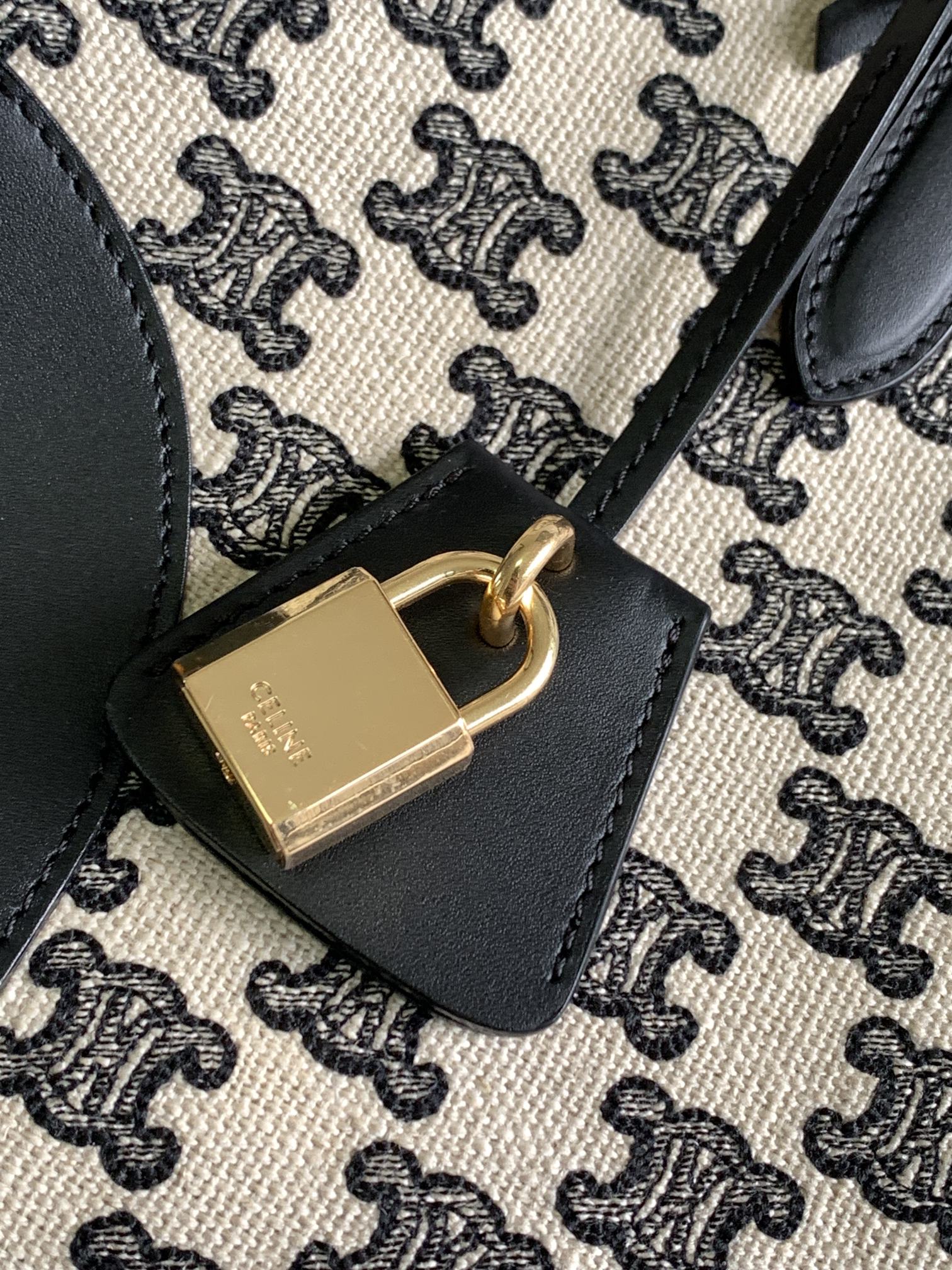 [TOP] CELINE Cabas bag Printed Cow Leather Horizontal Mini Handbag 35*22*7cm - Black