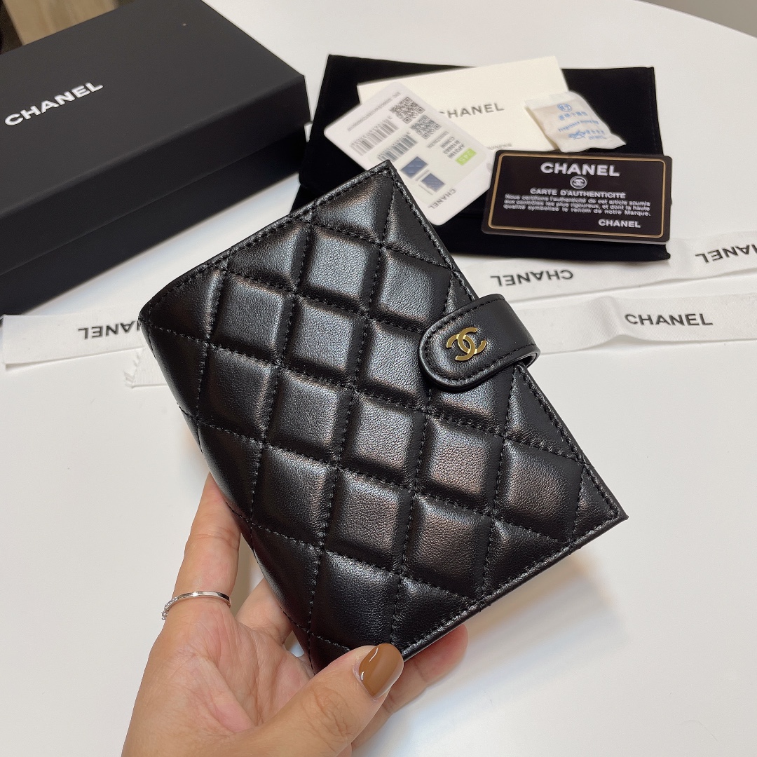 [TOP] CHANEL Card Case 15*3*10cm - GHW&SHW - Black