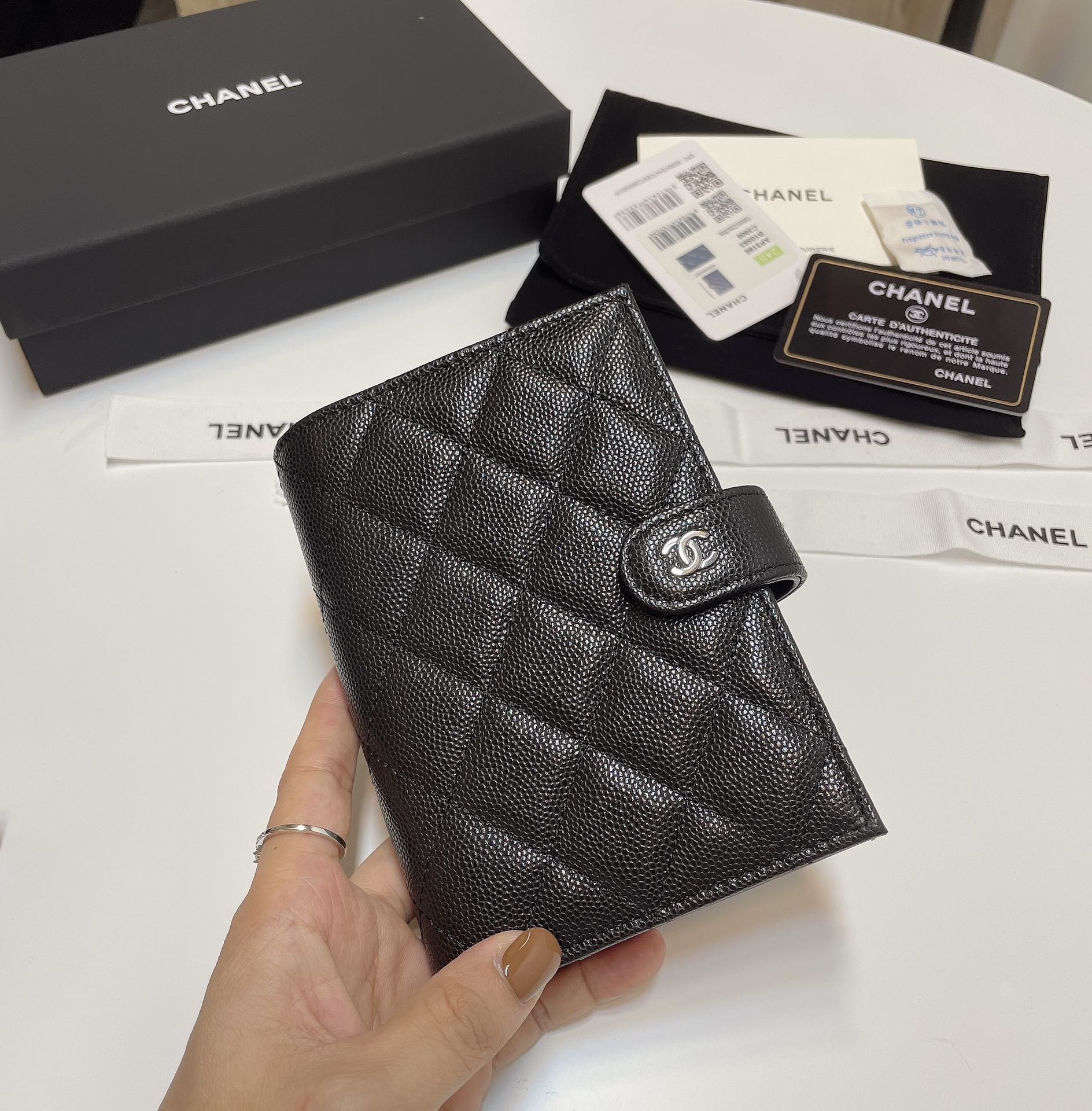 [TOP] CHANEL Card Case 15*3*10cm - GHW&SHW - Black