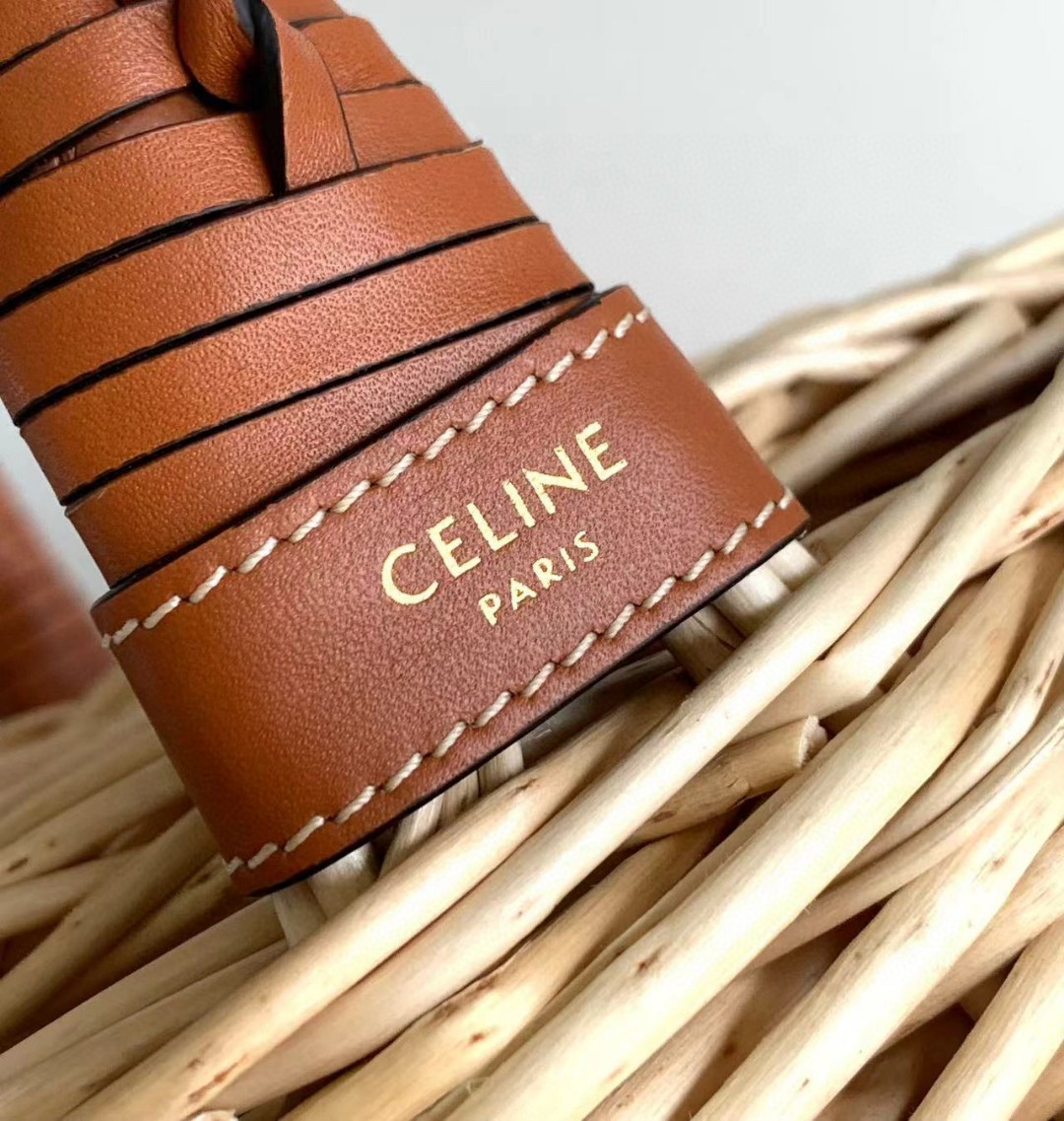[TOP] CELINE Rattan Woven Basket bag Cow Leather 22*29*21CM - Apricot &Brown