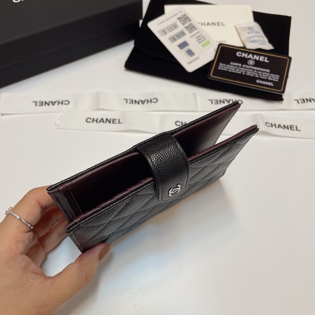 [TOP] CHANEL Card Case 15*3*10cm - GHW&SHW - Black