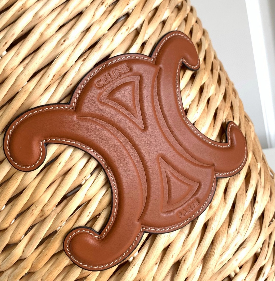 [TOP] CELINE Rattan Woven Basket bag Cow Leather 22*29*21CM - Apricot &Brown