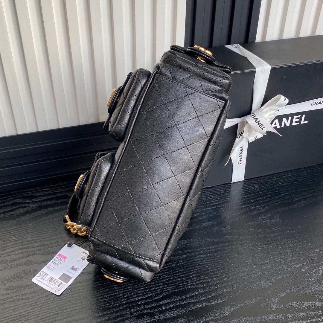 [TOP] CHANEL Hobo Bag 22x31x15cm/27x35x18cm - Black