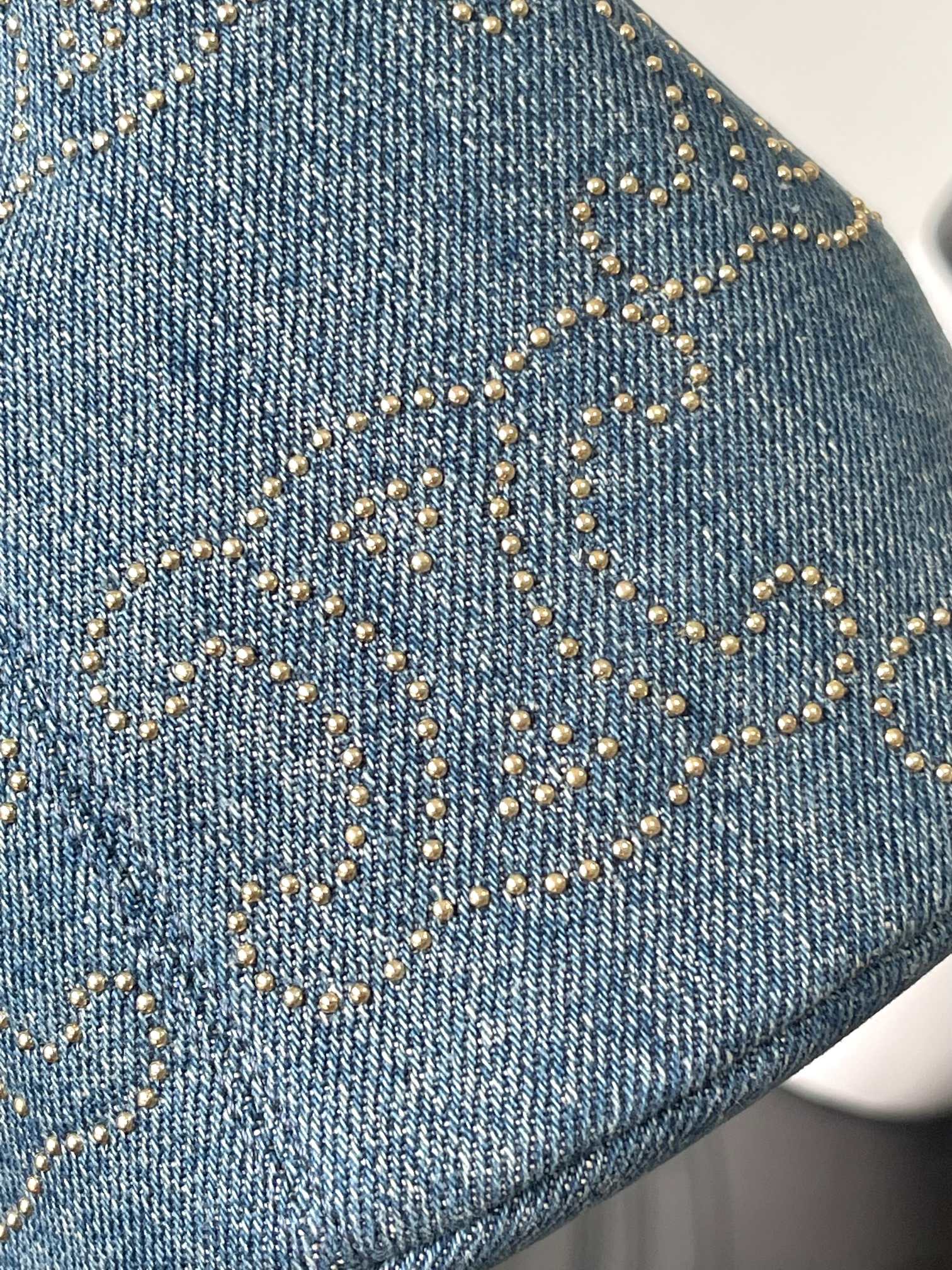 [TOP] CELINE Riveted Denim Fabric Cow Leather Drawstring Bag 15 *19 *15cm - Blue