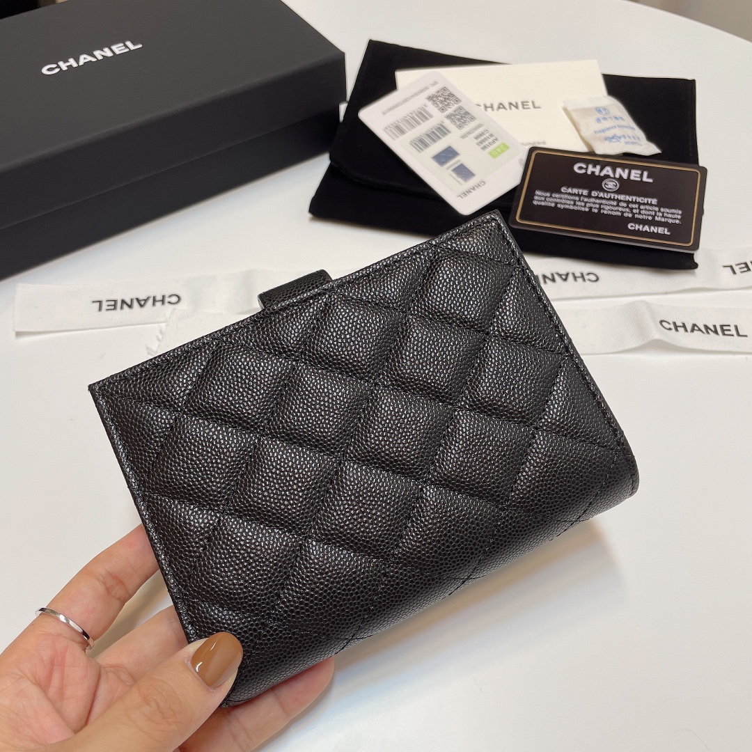 [TOP] CHANEL Card Case 15*3*10cm - GHW&SHW - Black