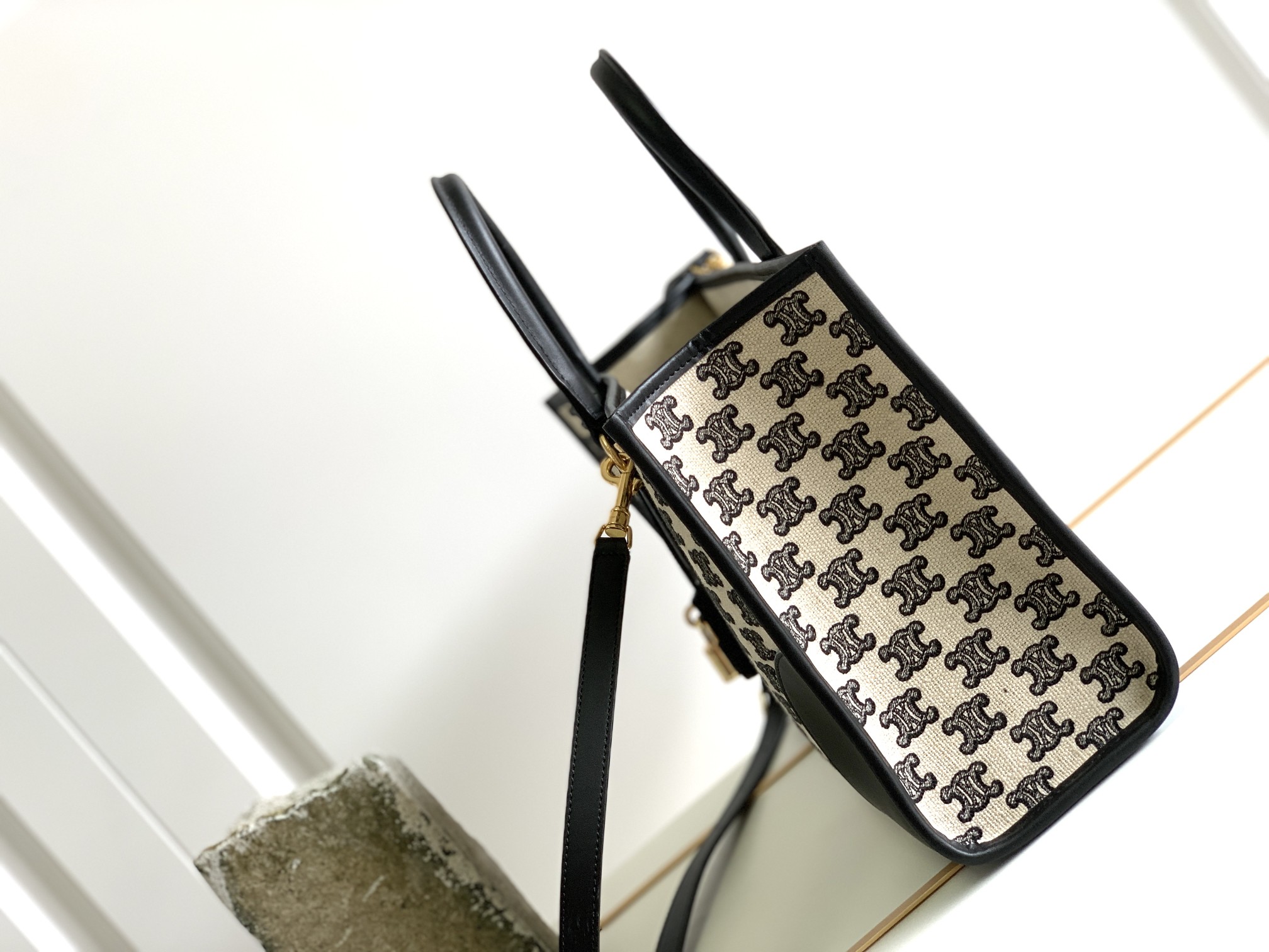 [TOP] CELINE Cabas bag Printed Cow Leather Horizontal Mini Handbag 35*22*7cm - Black