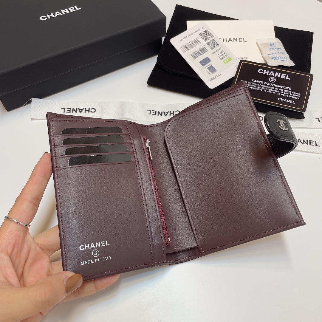 [TOP] CHANEL Card Case 15*3*10cm - GHW&SHW - Black