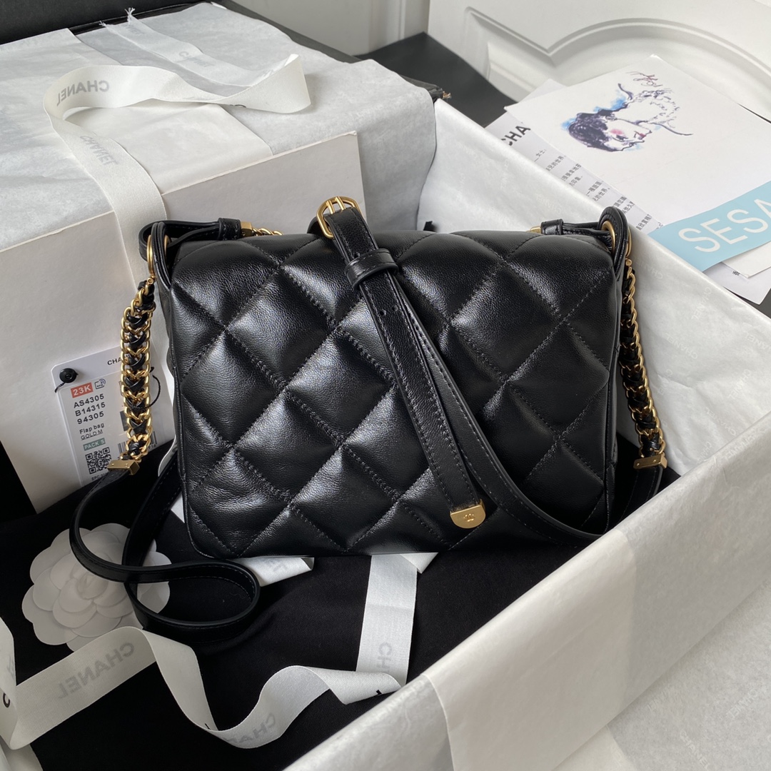 [TOP] CHANEL Lambskin Bag 21×12.5×5cm - Black