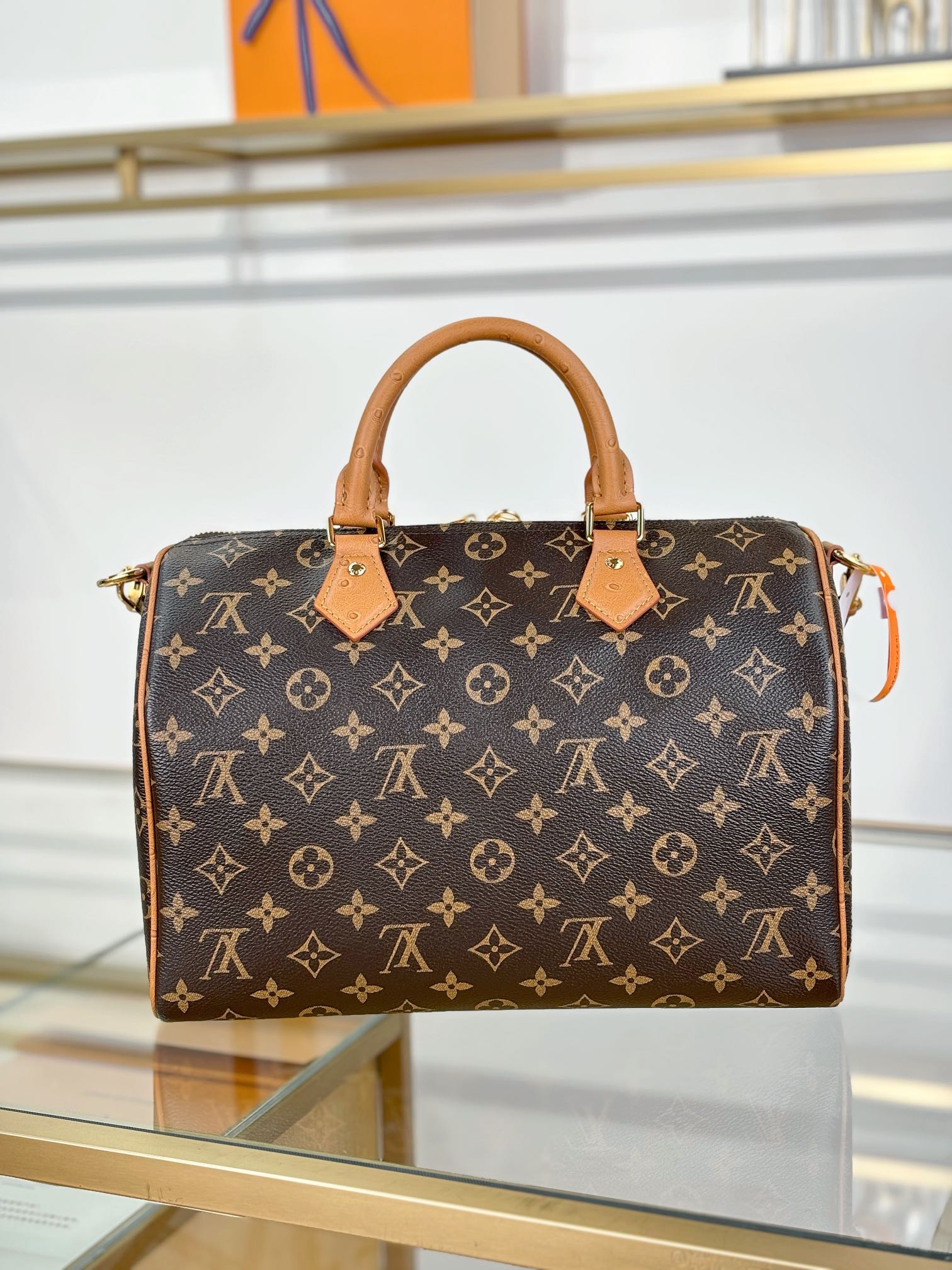 [TOP] Louis Vuitton LV SPEEDY SOFT 30 Bags With Ostrich Leather Handle 30x21x17cm - Brown