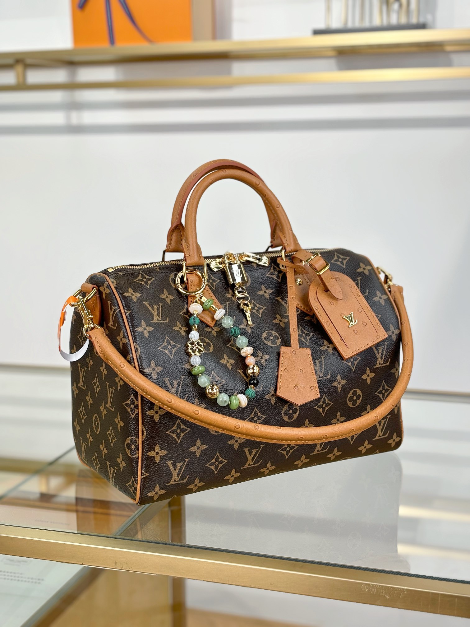 [TOP] Louis Vuitton LV SPEEDY SOFT 30 Bags With Ostrich Leather Handle 30x21x17cm - Brown