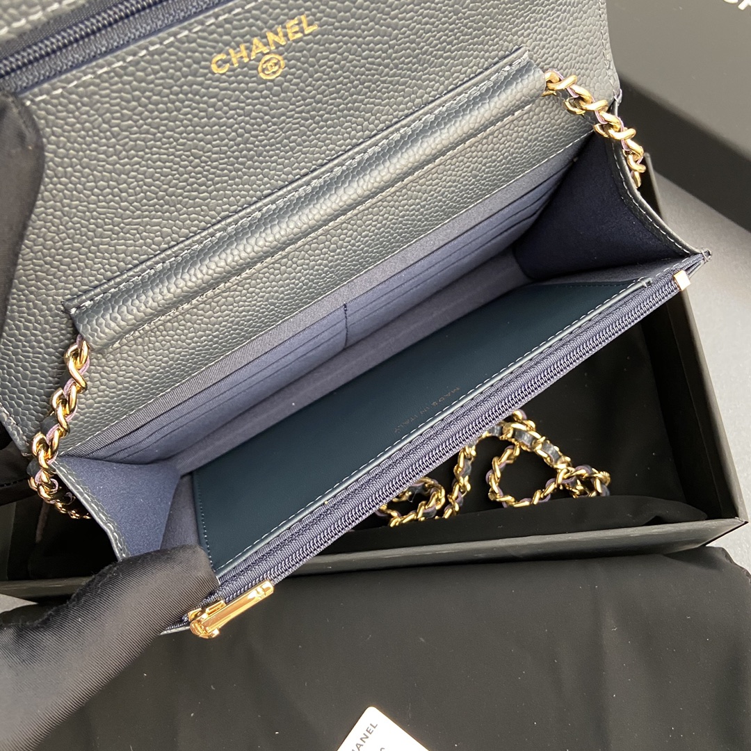 [TOP] CHANEL WOC Grain Cowhide Flap Bag 20×13×3.5cm - Gray & GHW